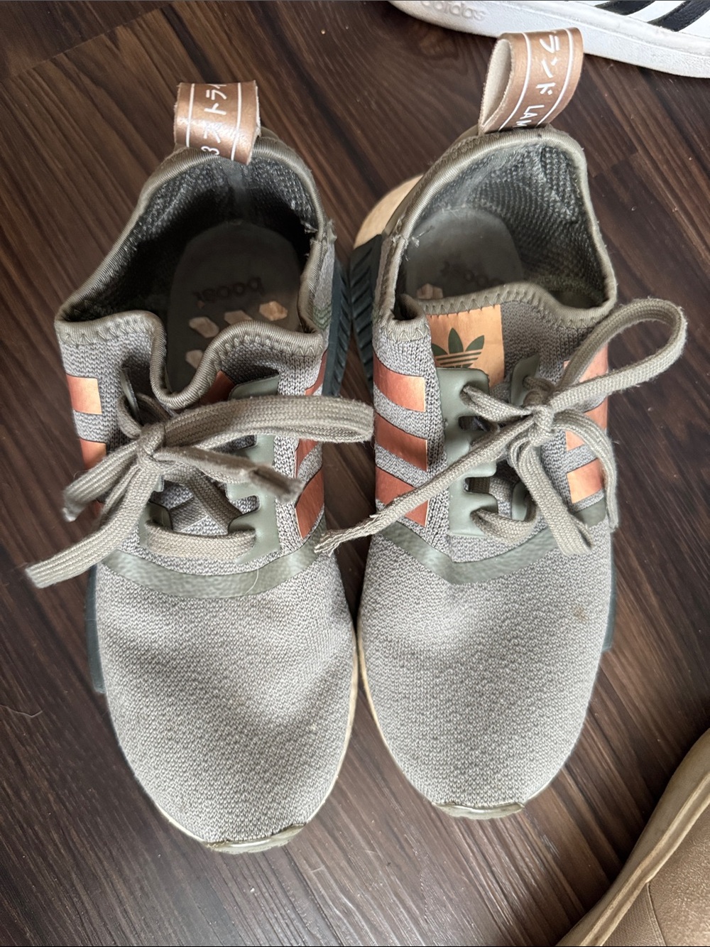 adidas Olive Green Sneakers with rose gold Stripes